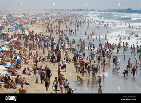crowds at us open of surfing at huntington beach california united states of america view from