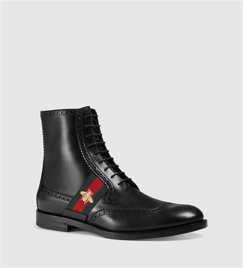 Gucci Leather Boot With Bee Web In Black For Men Lyst