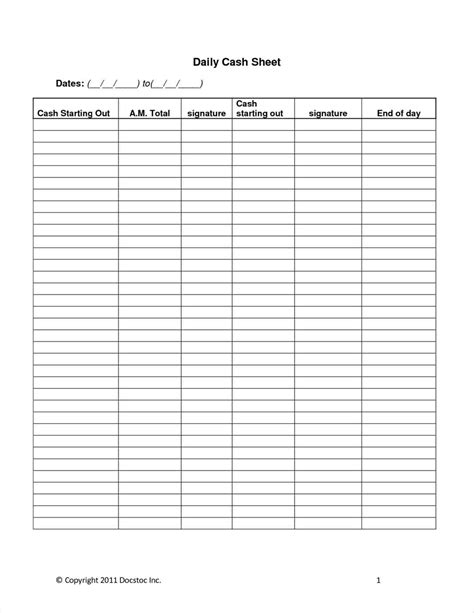 Use this balance sheet template to learn how to read it and how to create your own. Daily Cash Sheet Template - Sample Templates - Sample ...