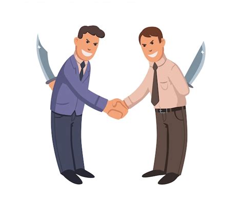 Premium Vector Two Businessmen Shaking Hands With Knives Behind Their
