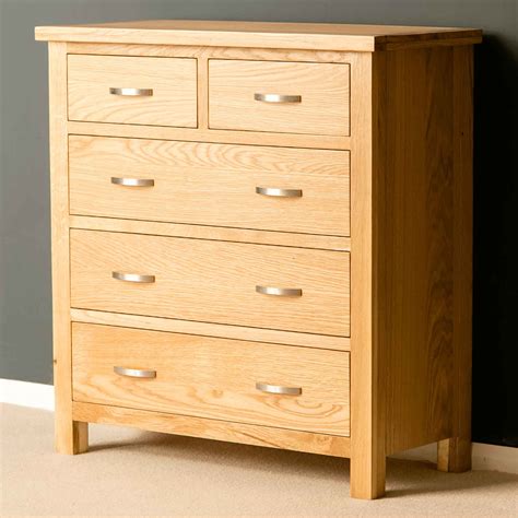 London Oak 2 Over 3 Chest Of Drawers 85cm Tall Solid Wooden Bedroom