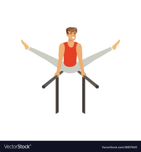 professional male gymnast training on parallel bars cheerful strong man character in sportswear