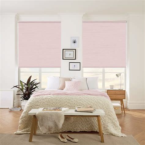 Shimmering Textured Faux Silk Blackout Roller Blinds In Blush Pink