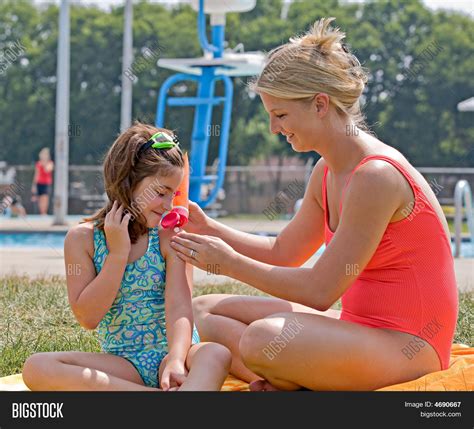 Mother Daughter Pool Image And Photo Free Trial Bigstock