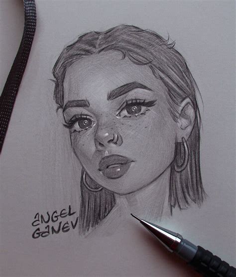 Artstation Pencil Sketches 📐 Angel Ganev Face Artwork Art