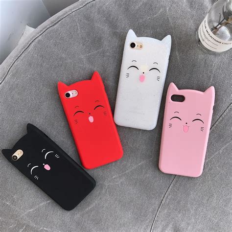 3d Cute Smile Cat Ears Phone Case For Iphone 5 5s Se 6 6s Plus 7 8 Plus