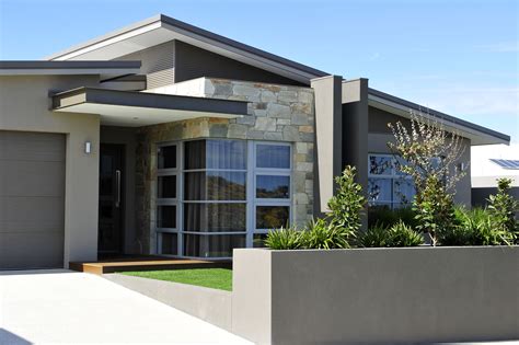 Skillion Roof And Beautiful Feature Stonework House Exterior Modern