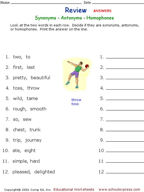 Synonyms Antonyms And Homonyms Worksheets With Answers - Worksheet Student