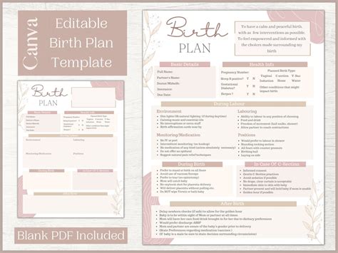 Editable Birth Plan Template Printable Birthing Plan Labour And