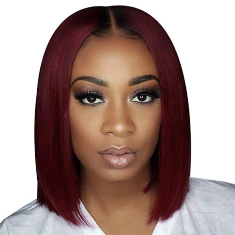 130 Lace Front Human Hair Bob Wigs Ombre Pre Plucked With Baby Hair