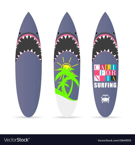 Surfboard Set With Shark Design Color Royalty Free Vector