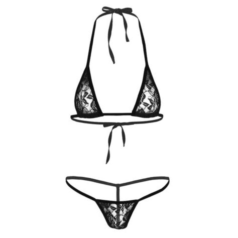 Women Micro Bikini Set G String Briefs Push Up Bra Swimwear Brazilian