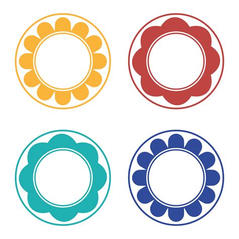 Four Circular Labels With Different Types Of Items In The Same Color
