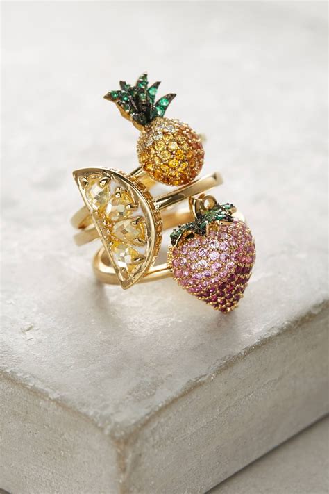 Tropical Fruits Ring Set Tropical Jewelry Fruit Jewelry Jewelry