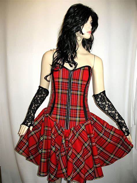 Tartan Plaid Corset Dress Goth Punk Prom Steampunk Emo Obsidian New