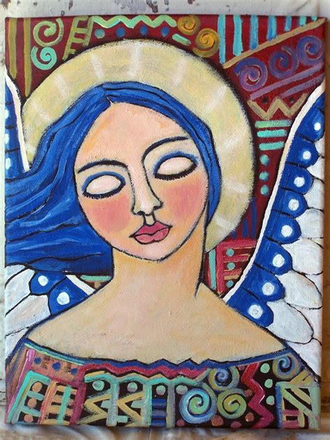 Original Folk Art Angel On Textured Canvas Linda By Lindakellyart