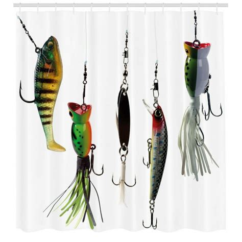 Fishing Decor Shower Curtain Various Type Of Fishing Baits Hobby