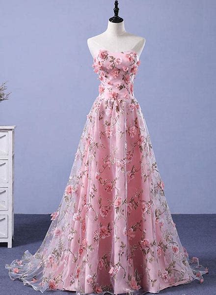 Beautiful Light Pink Flowers Romantic Long Formal Gowns Flowers Party Bemybridesmaid