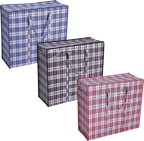Set Of 6 Large And Jumbo Plastic Checkered Laundry Bags With