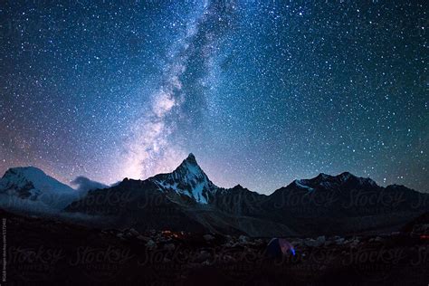 Night Landscape With Sky Full Of Stars In The Mountains By Ibexmedia