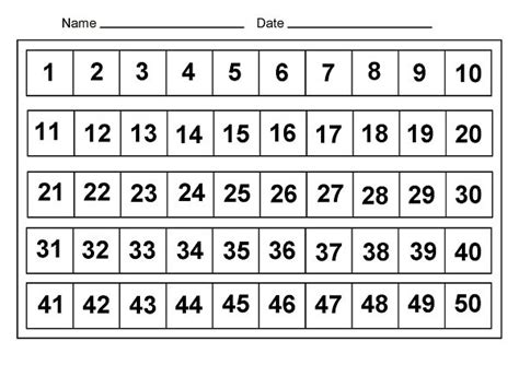 Number Chart 1 50 Worksheets For All Free Worksheets Samples