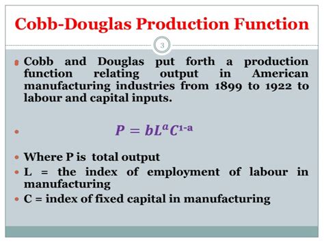 Here q is output, l is the quantity of labour, c is the quantity of capital, l and a evidently, we study production function with respect to two different time frames. EE&FA - Cobb-Douglas Production Function - FINAL YEAR CS ...