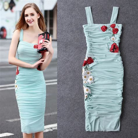 new 2018 summer luxury women sheath bodycon dress sexy floral daisy embroidery appliques party
