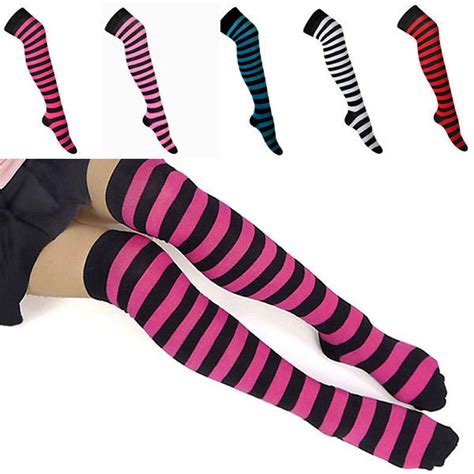 women girl stripe stripy hot striped over the knee thigh high stocking long sock over knee
