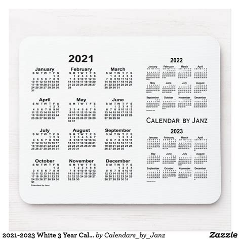 2021 2023 White 3 Year Calendar By Janz Mouse Pad Custom