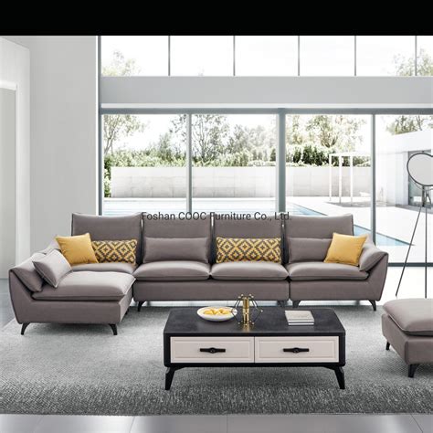 China Living Room Furniture Modern Brown Leathaire Sofa With Footrest