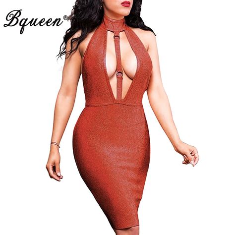 Bqueen 2017 Sexy Halter Deep V Hollow Out Backless Bandage Dress Women Bodycon Club Party Dress