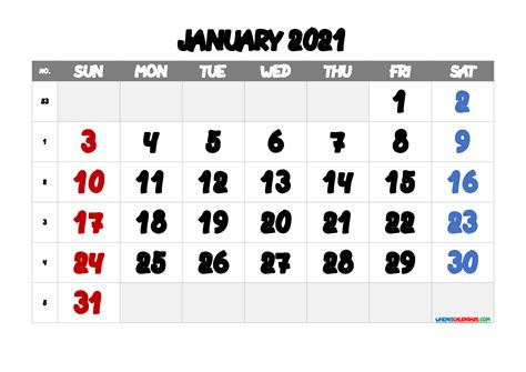 Monthly & weekly printable calendars for 2021 — ready to download. Printable January 2021 Calendar Free | Template ...