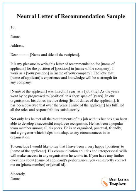 12 Free Recommendation Letter Sample And Example 2022
