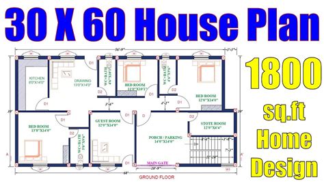 30 X 60 Feet House Plan 1800 Sqft Home Design Number Of Rooms