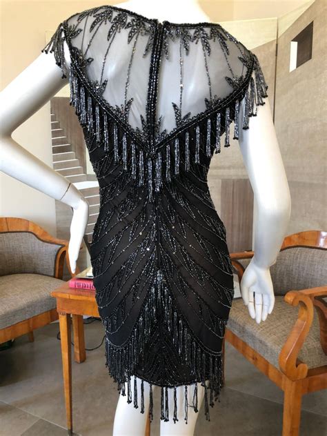 Bob Mackie Vintage 80s Sheer Little Black Dress With Bugle Bead Fringe For Sale At 1stdibs