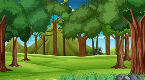 Forest Scene With Various Forest Trees And Mountain 2706880 Vector Art