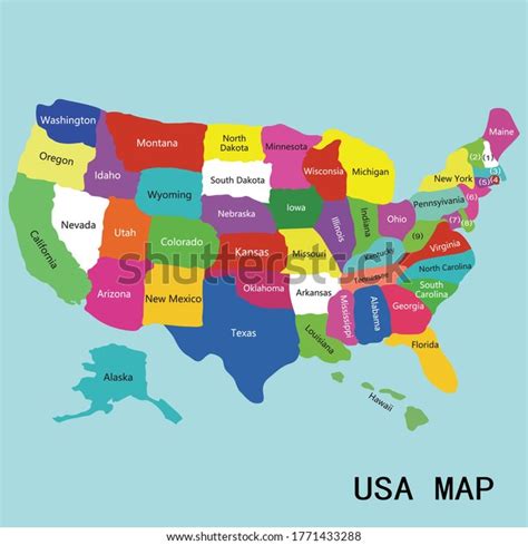 Colorful Usa Map States Vector Stock Vector Royalty Free 1771433288