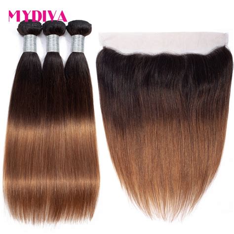 Ombre Bundles With Closure Straight Human Hair Bundles With Frontal