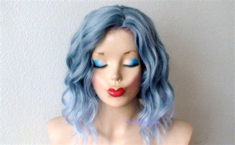 Pastel Grayish Blue Ombre Wig 16 Wavy Hair Wig Heat Etsy Uk