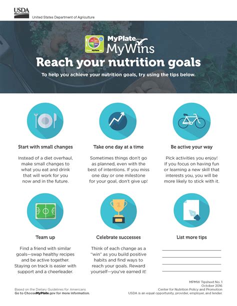 Reach Your Nutrition Goals Myplatemywins Tipsheet 1 Printables