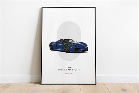 Printable 2016 Porsche 918 Spyder Supercar Illustration Poster Etsy