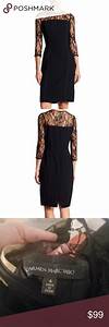 Black Lace Sleeve Fitted Dress Marc Valvo Long Sleeve Print