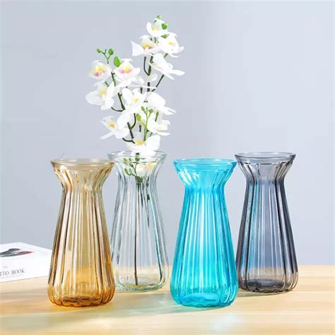 Wholesale Small Cylinder Flower Hand Blown Glass Nordic Vases For Home Decor Modern Blue High