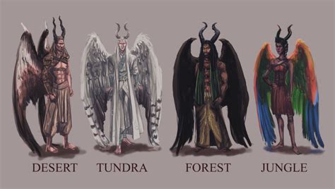 An Image Of Four Different Types Of Demonic Creatures With Horns And