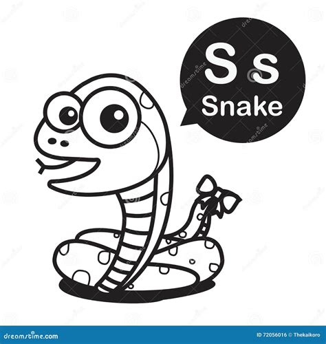 S Snake Cartoon And Alphabet For Children To Learning And Coloring Page