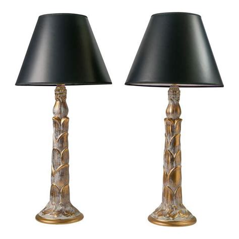 1950s Gilt Palm Style Hollywood Regency Ceramic Lamps A Pair Lamp