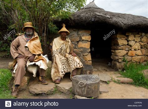 Sotho Men In Front Of Hut Basotho Cultural Village