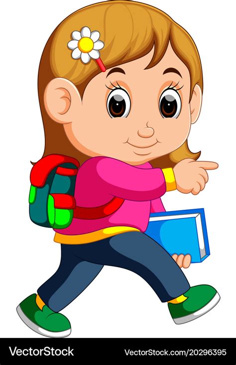 School Girl Cartoon Walking Royalty Free Vector Image