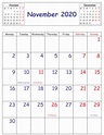 Awesome Printable November Holidays 2020 Calendar Template