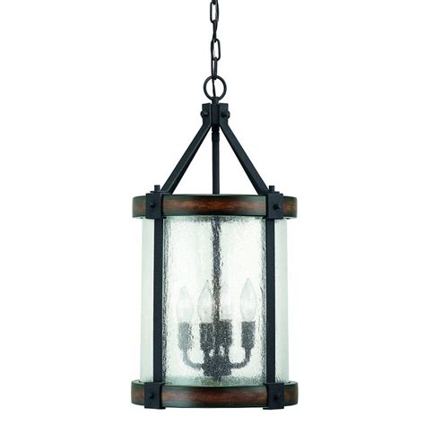 In smoke or white colors, lantern adds soft ambient light to any interior. Kichler 4 Light Wood Foyer Pendant | Rustic pendant ...